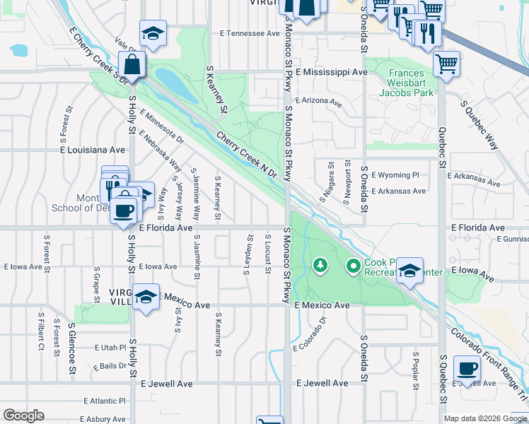 map of restaurants, bars, coffee shops, grocery stores, and more near 1471 South Locust Street in Denver