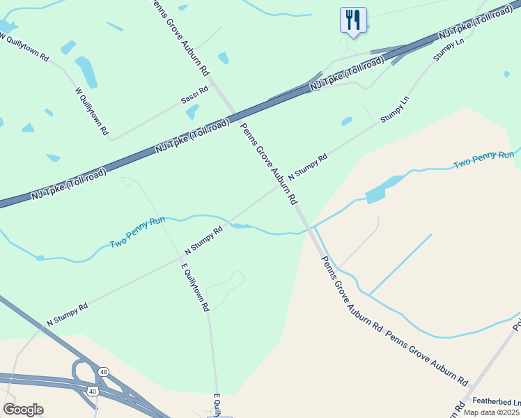 map of restaurants, bars, coffee shops, grocery stores, and more near 85 North Stumpy Road in Penns Grove