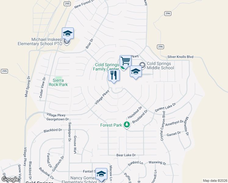 map of restaurants, bars, coffee shops, grocery stores, and more near 18671 Jutewood Court in Reno