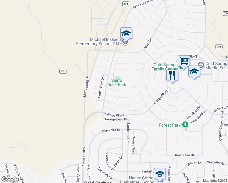 map of restaurants, bars, coffee shops, grocery stores, and more near 17780 Oakview Court in Reno