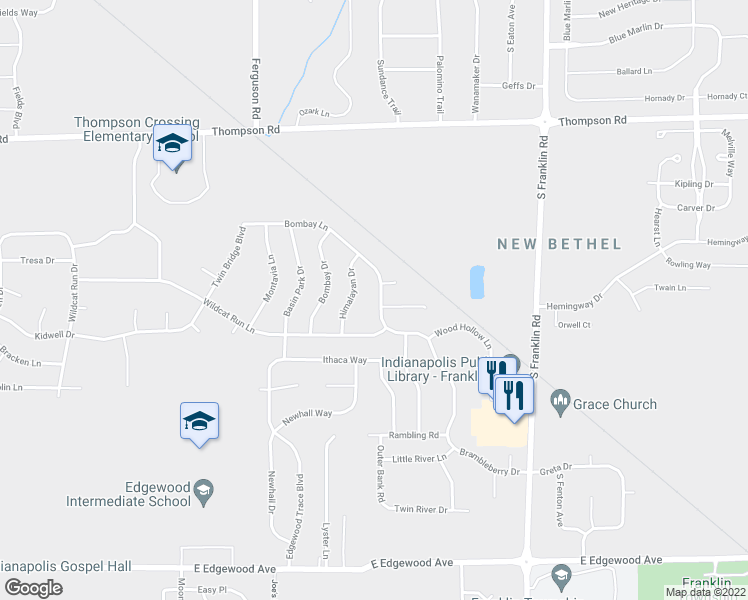 map of restaurants, bars, coffee shops, grocery stores, and more near 5356 Wood Hollow Drive in Indianapolis