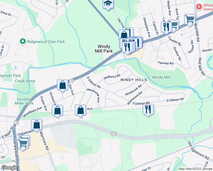 map of restaurants, bars, coffee shops, grocery stores, and more near 5 Ferncliff Road in Newark