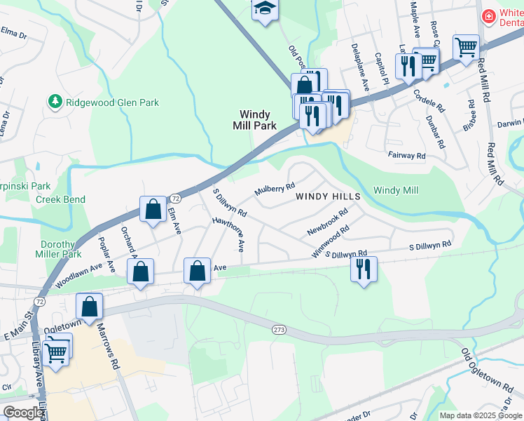 map of restaurants, bars, coffee shops, grocery stores, and more near 5 Ferncliff Road in Newark