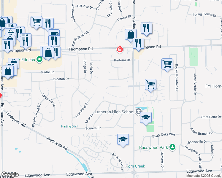 map of restaurants, bars, coffee shops, grocery stores, and more near 5824 Timber Lake Way in Indianapolis