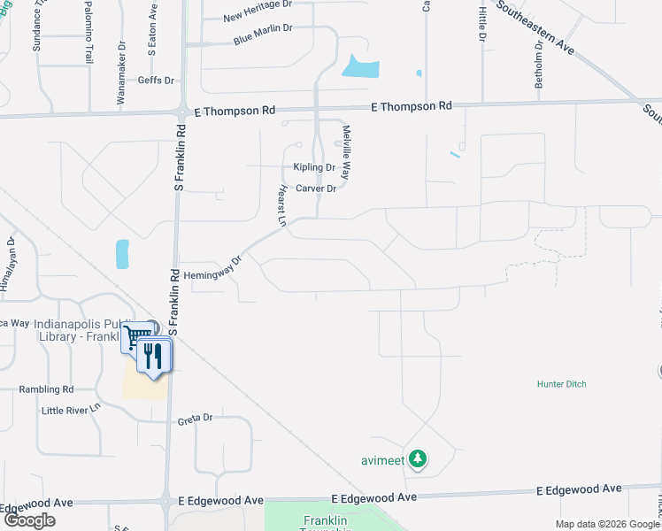 map of restaurants, bars, coffee shops, grocery stores, and more near 8815 Twain Lane in Indianapolis