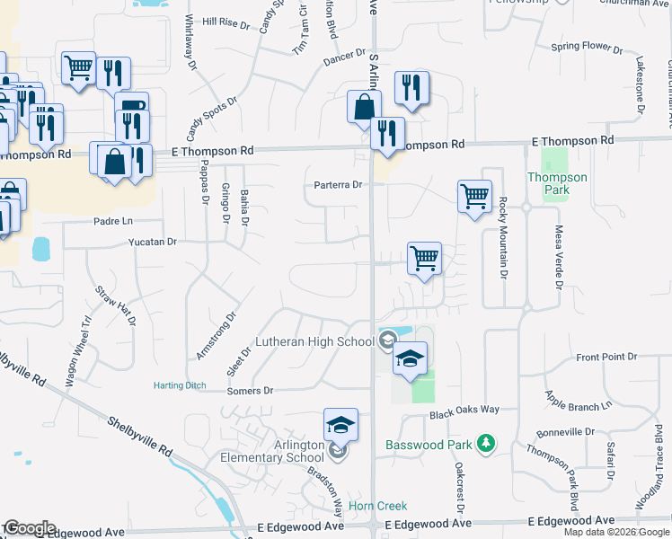 map of restaurants, bars, coffee shops, grocery stores, and more near 5862 Timber Lake Way in Indianapolis