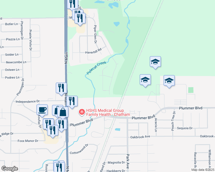 map of restaurants, bars, coffee shops, grocery stores, and more near 7617 Wentworth Drive in Springfield