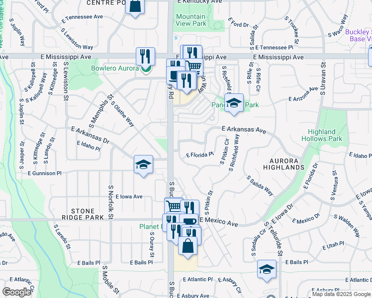 map of restaurants, bars, coffee shops, grocery stores, and more near 1486 South Pagosa Street in Aurora