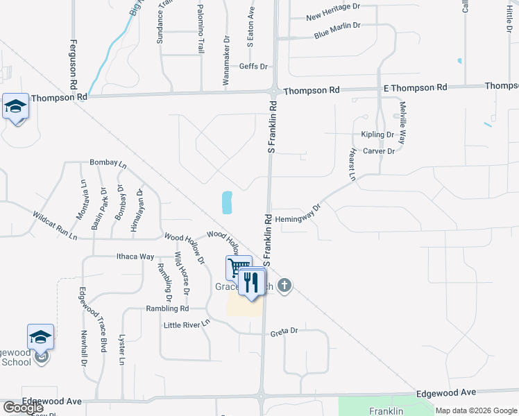map of restaurants, bars, coffee shops, grocery stores, and more near 5342 South Franklin Road in Indianapolis
