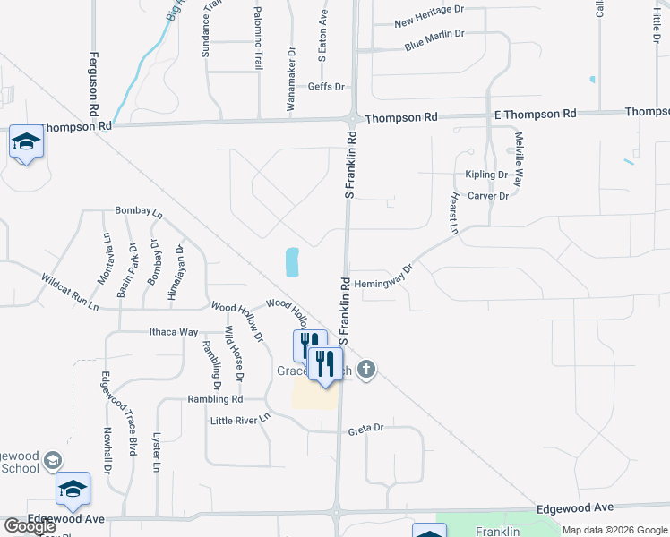 map of restaurants, bars, coffee shops, grocery stores, and more near 5342 South Franklin Road in Indianapolis