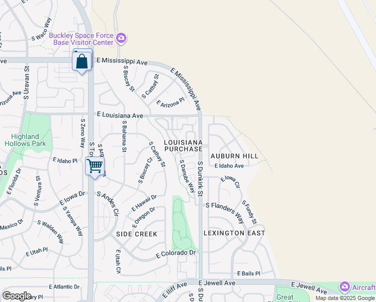 map of restaurants, bars, coffee shops, grocery stores, and more near 19216 East Idaho Place in Aurora