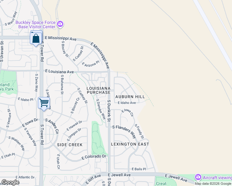 map of restaurants, bars, coffee shops, grocery stores, and more near 1467 South Flanders Street in Aurora