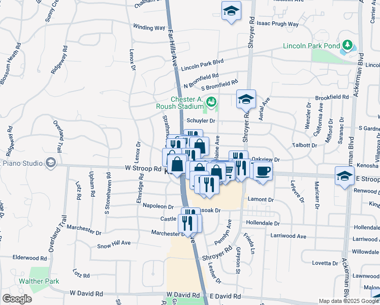 map of restaurants, bars, coffee shops, grocery stores, and more near in Kettering