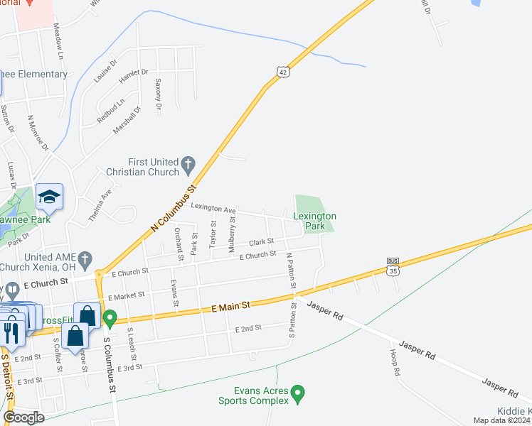 map of restaurants, bars, coffee shops, grocery stores, and more near 956 Lexington Avenue in Xenia