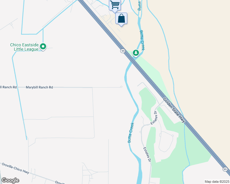 map of restaurants, bars, coffee shops, grocery stores, and more near 408 Marybill Ranch Road in Chico