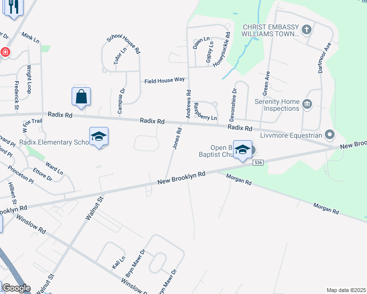 map of restaurants, bars, coffee shops, grocery stores, and more near 620 Jones Road in Monroe