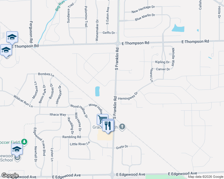 map of restaurants, bars, coffee shops, grocery stores, and more near 5332 South Franklin Road in Indianapolis