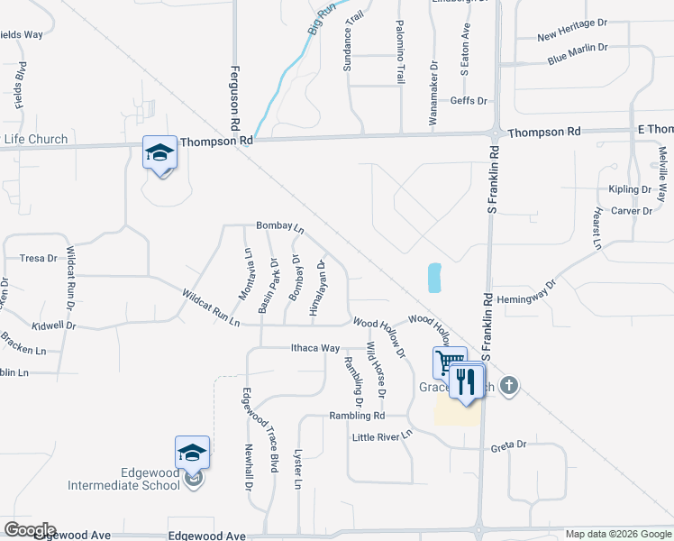 map of restaurants, bars, coffee shops, grocery stores, and more near 5309 Wood Hollow Drive in Indianapolis