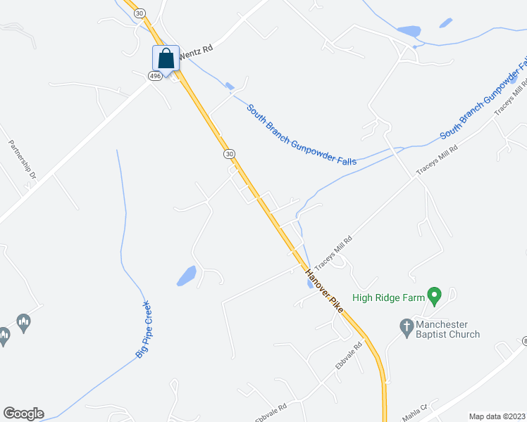 map of restaurants, bars, coffee shops, grocery stores, and more near 4234 Hanover Pike in Manchester