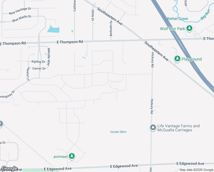 map of restaurants, bars, coffee shops, grocery stores, and more near 5252 Hickory Road in Indianapolis