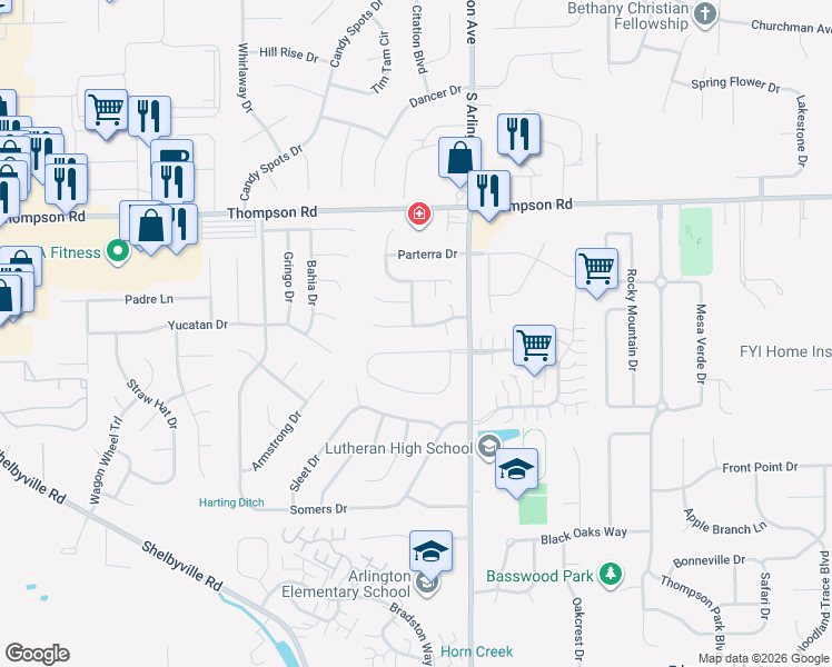 map of restaurants, bars, coffee shops, grocery stores, and more near 5893 Beau Jardin Drive in Indianapolis