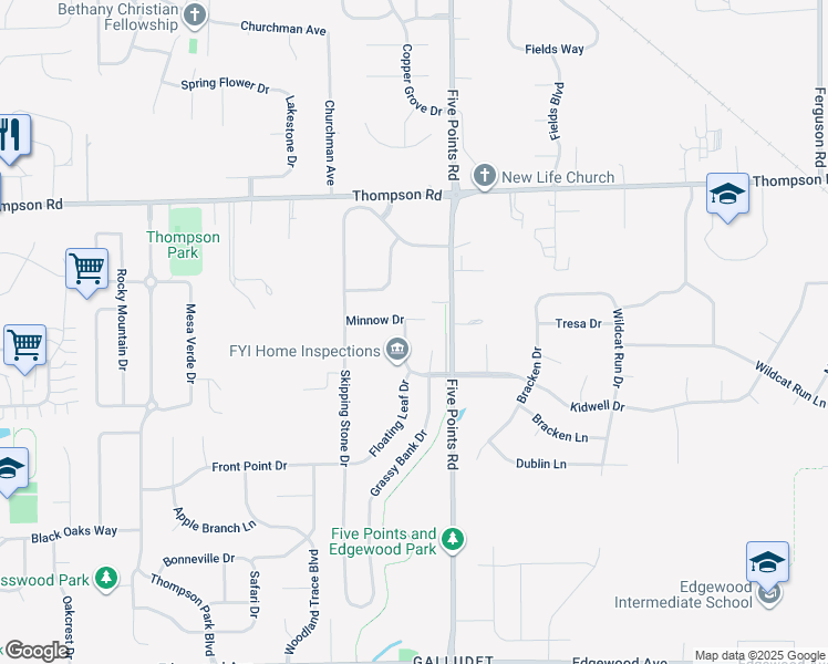 map of restaurants, bars, coffee shops, grocery stores, and more near 5245 Lily Pad Lane in Indianapolis