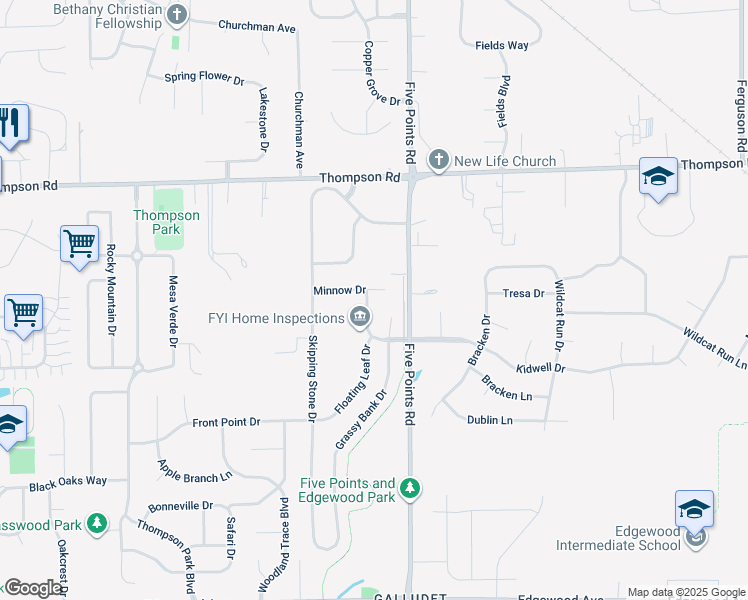 map of restaurants, bars, coffee shops, grocery stores, and more near 5245 Lily Pad Lane in Indianapolis