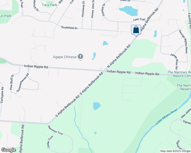map of restaurants, bars, coffee shops, grocery stores, and more near 45 South Alpha Bellbrook Road in Xenia