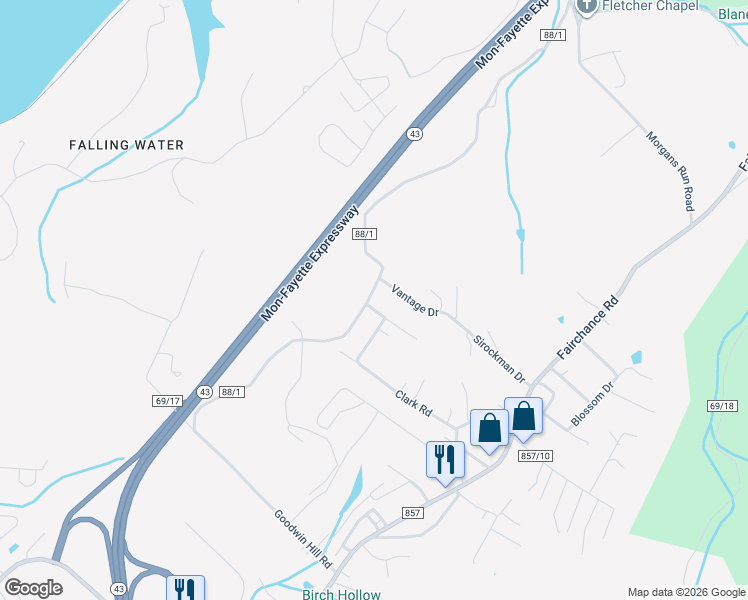 map of restaurants, bars, coffee shops, grocery stores, and more near 248 Bowers Lane in Morgantown