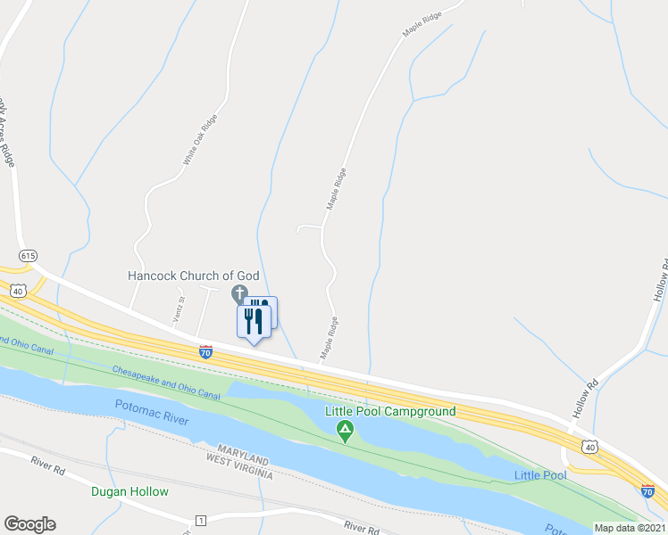 map of restaurants, bars, coffee shops, grocery stores, and more near 10322 Maple Ridge in Hancock