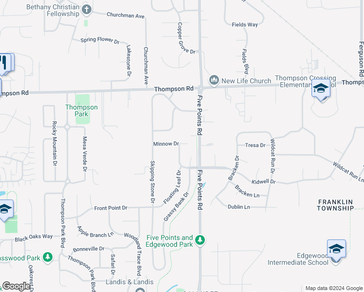 map of restaurants, bars, coffee shops, grocery stores, and more near 5245 Lily Pad Lane in Indianapolis