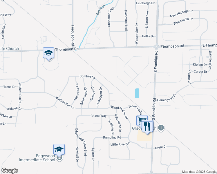 map of restaurants, bars, coffee shops, grocery stores, and more near 5309 Wood Hollow Drive in Indianapolis