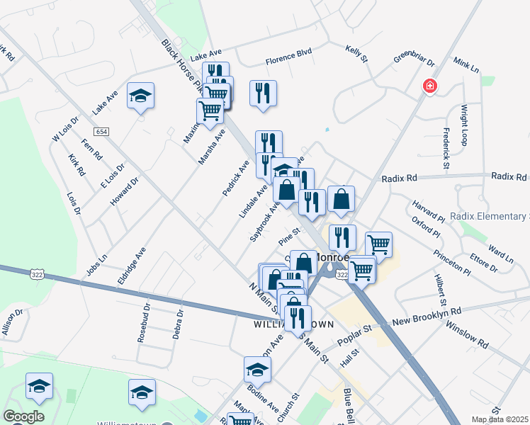 map of restaurants, bars, coffee shops, grocery stores, and more near 125 Saybrook Avenue in Monroe