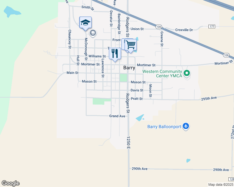 map of restaurants, bars, coffee shops, grocery stores, and more near 700-798 Davis Street in Barry