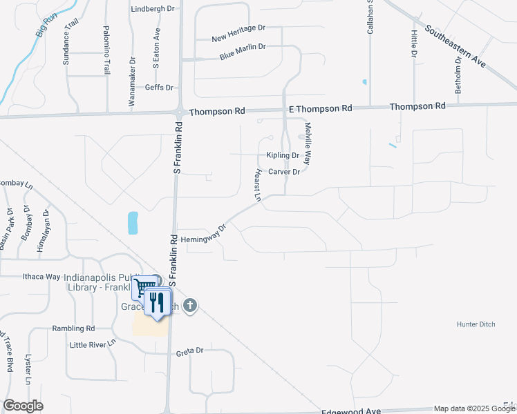 map of restaurants, bars, coffee shops, grocery stores, and more near 8709 Rowling Way in Indianapolis