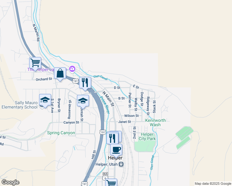 map of restaurants, bars, coffee shops, grocery stores, and more near 57 C Street in Helper