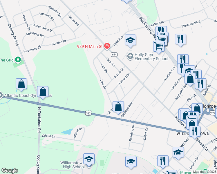 map of restaurants, bars, coffee shops, grocery stores, and more near 216 East Lois Drive in Monroe
