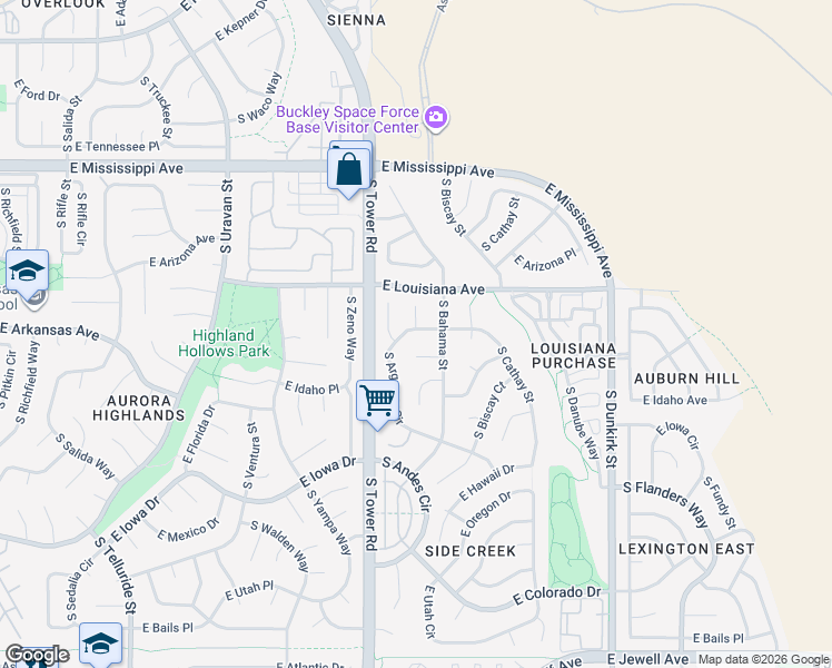 map of restaurants, bars, coffee shops, grocery stores, and more near 1352 South Argonne Circle in Aurora