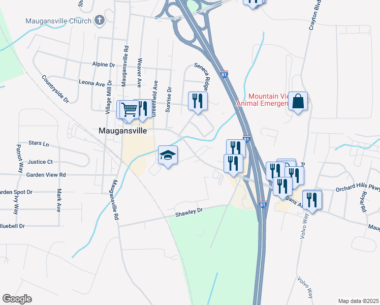 map of restaurants, bars, coffee shops, grocery stores, and more near 18133 Maugans Avenue in Hagerstown