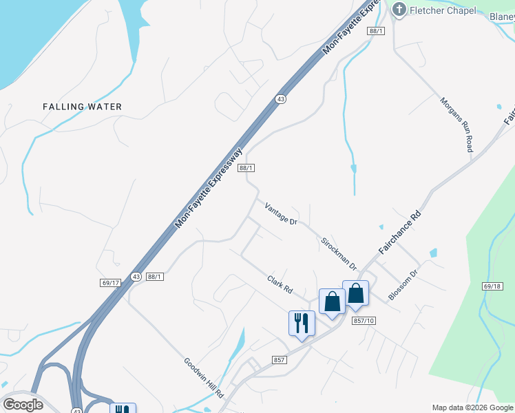 map of restaurants, bars, coffee shops, grocery stores, and more near 248 Bowers Lane in Morgantown