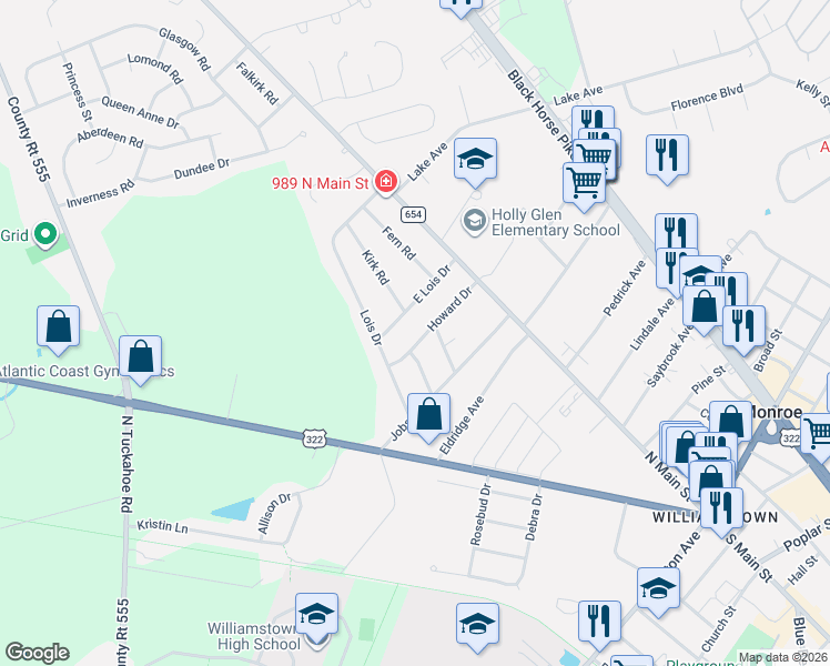 map of restaurants, bars, coffee shops, grocery stores, and more near 216 East Lois Drive in Monroe