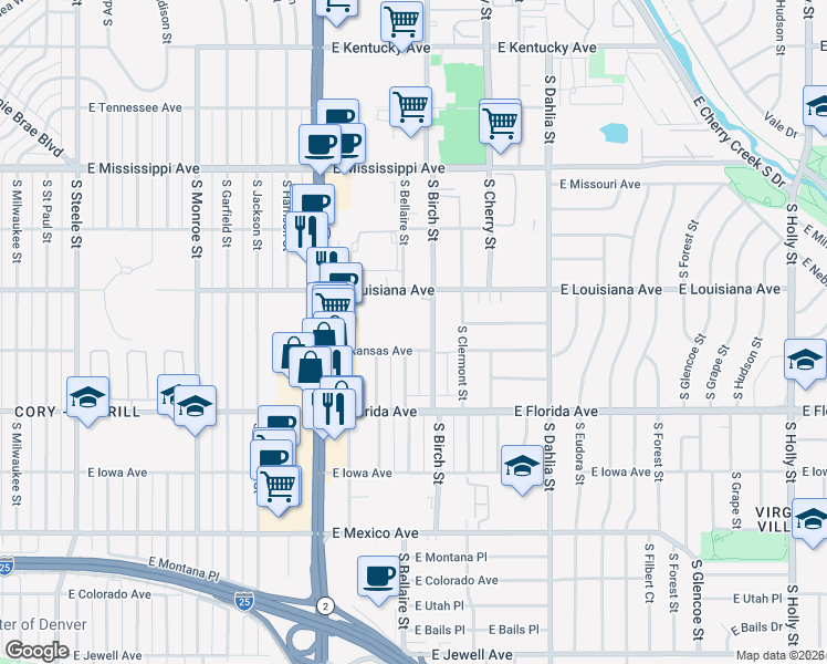 map of restaurants, bars, coffee shops, grocery stores, and more near in Denver