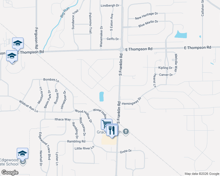 map of restaurants, bars, coffee shops, grocery stores, and more near 5332 South Franklin Road in Indianapolis