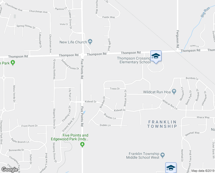 map of restaurants, bars, coffee shops, grocery stores, and more near 7202 Tresa Drive in Indianapolis