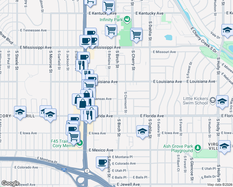 map of restaurants, bars, coffee shops, grocery stores, and more near in Denver