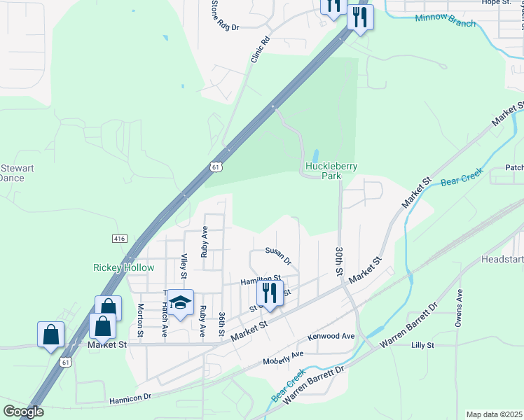 map of restaurants, bars, coffee shops, grocery stores, and more near 1501 Frank Street in Hannibal