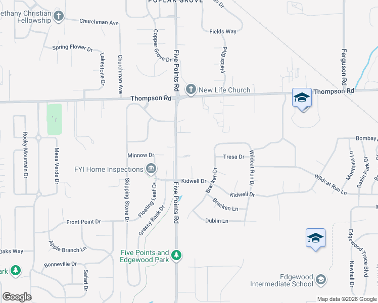 map of restaurants, bars, coffee shops, grocery stores, and more near 5239 Five Points Road in Indianapolis