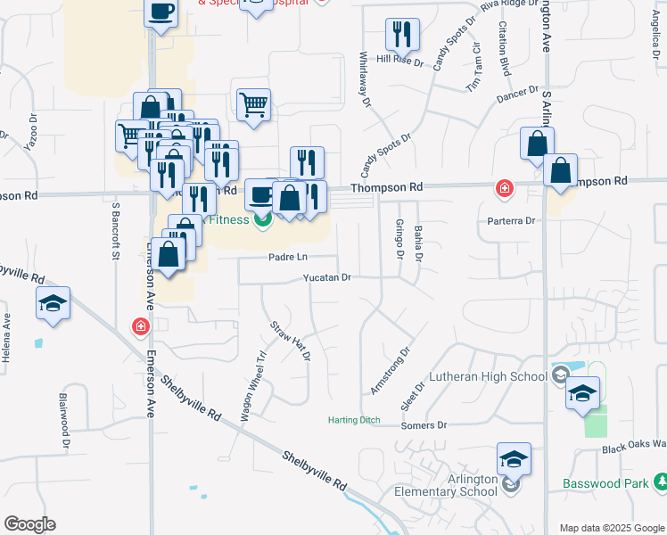 map of restaurants, bars, coffee shops, grocery stores, and more near 5206 Antigua Trail in Indianapolis