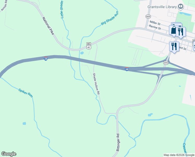 map of restaurants, bars, coffee shops, grocery stores, and more near 400 Shade Hollow Road in Grantsville