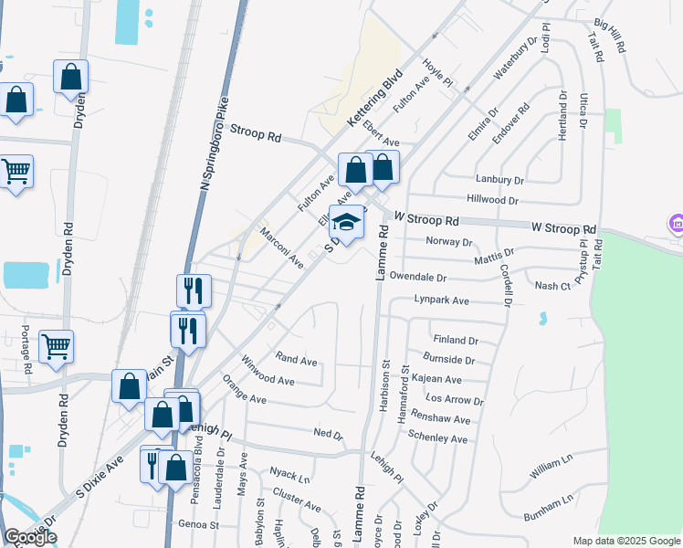 map of restaurants, bars, coffee shops, grocery stores, and more near 4100 South Dixie Drive in Moraine